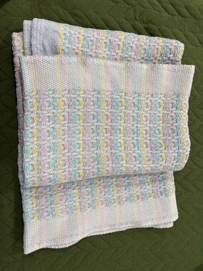 Vintage Beacon Baby Blanket 100% Cotton Waffle Weave Knit Pastels USA 37"x50"